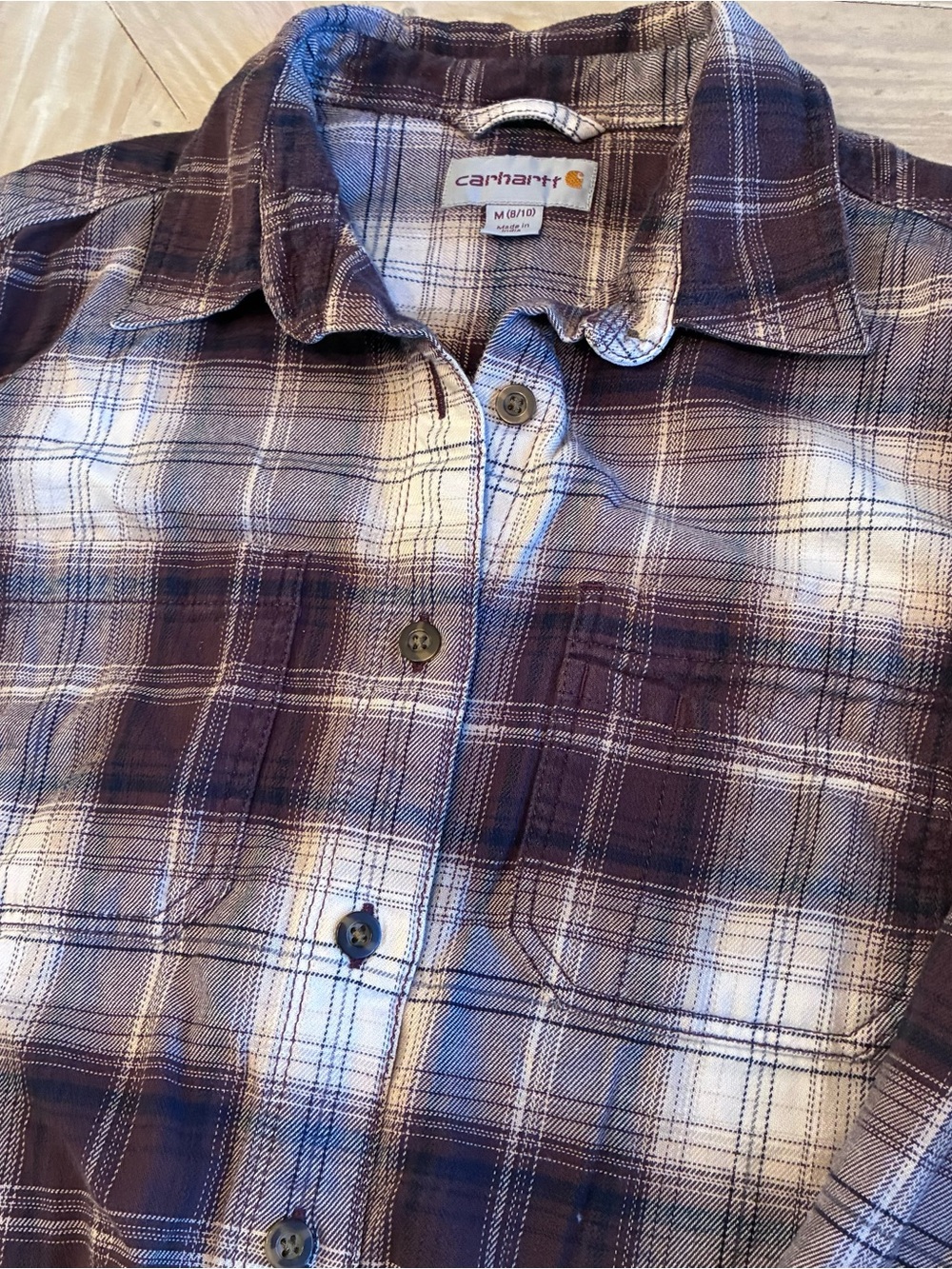 Carhartt Men's Purple and White Plaid Button-Down Shirt